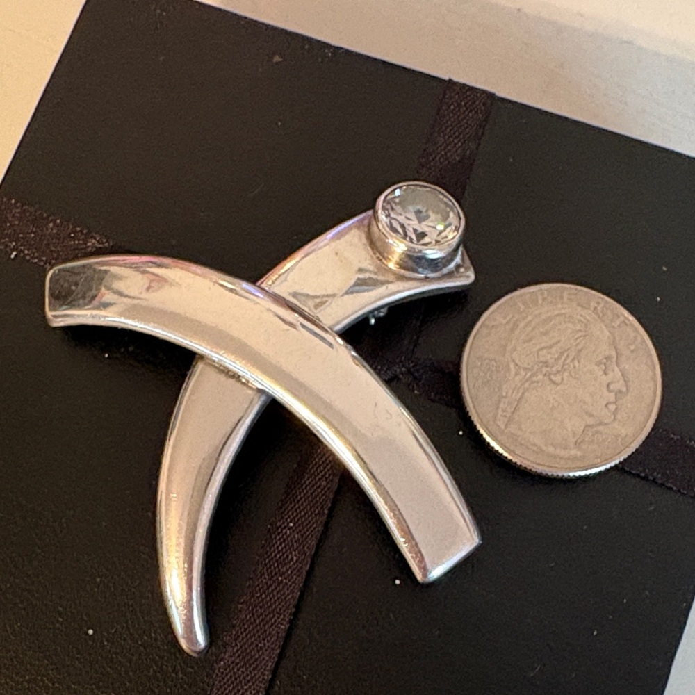Sterling Silver 925  X Pin with Clear Crystal Accent - Picture 3 of 3